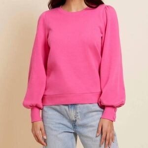 Nation LTD Pink Ribbed Crew Balloon Sleeve Sunny Sweatshirt Girl Crush M